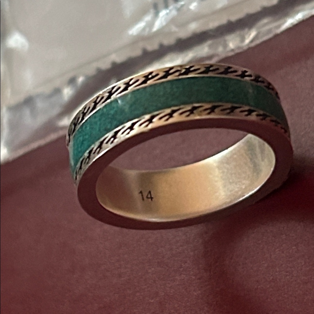 Gucci GG Sterling Silver Enamel Ring AG 925 Green Turquoise 645573 - Picture 4 of 16